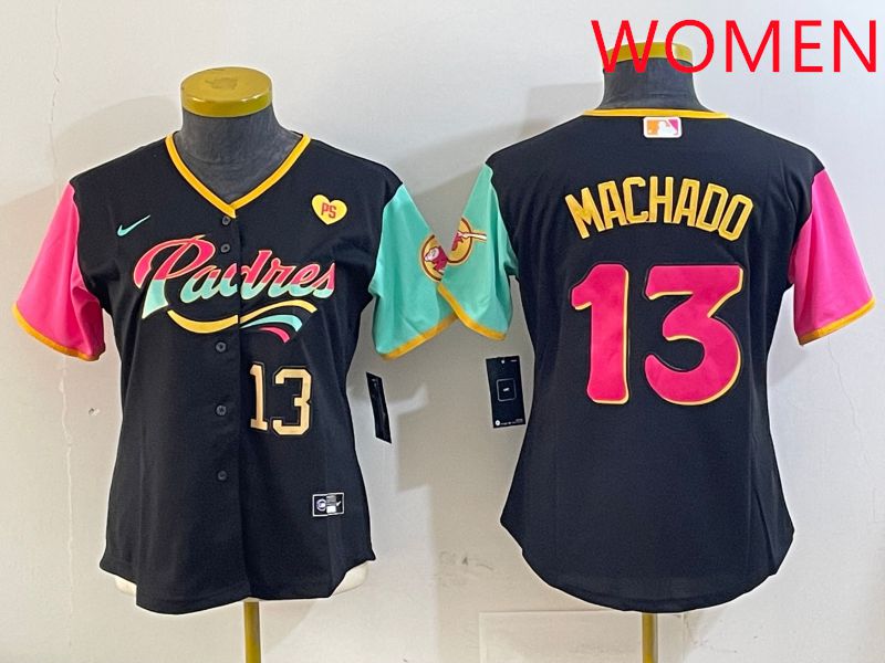 Women San Diego Padres 13 Machado Black City Edition 2025 Nike MLB Jersey style 12
